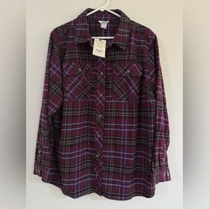 Duluth Trading Wmns Plus 2X Mya Legendary Softness Folklore Flannel Purple Plaid